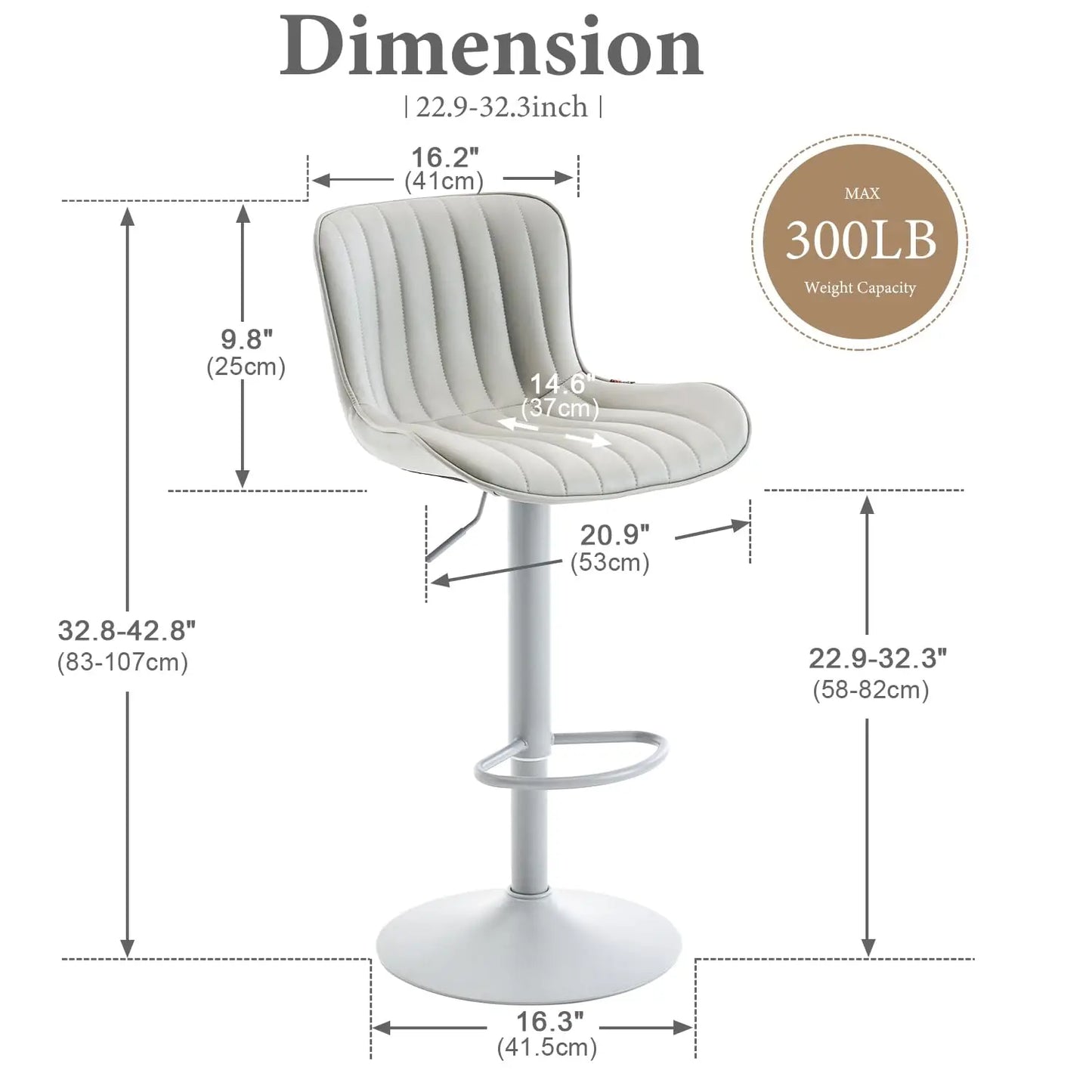 Bar Stools Set of 2, Counter Height Barstools for Kitchen Island, Modern Adjustable Swivel Gray Bar Chairs, Customized