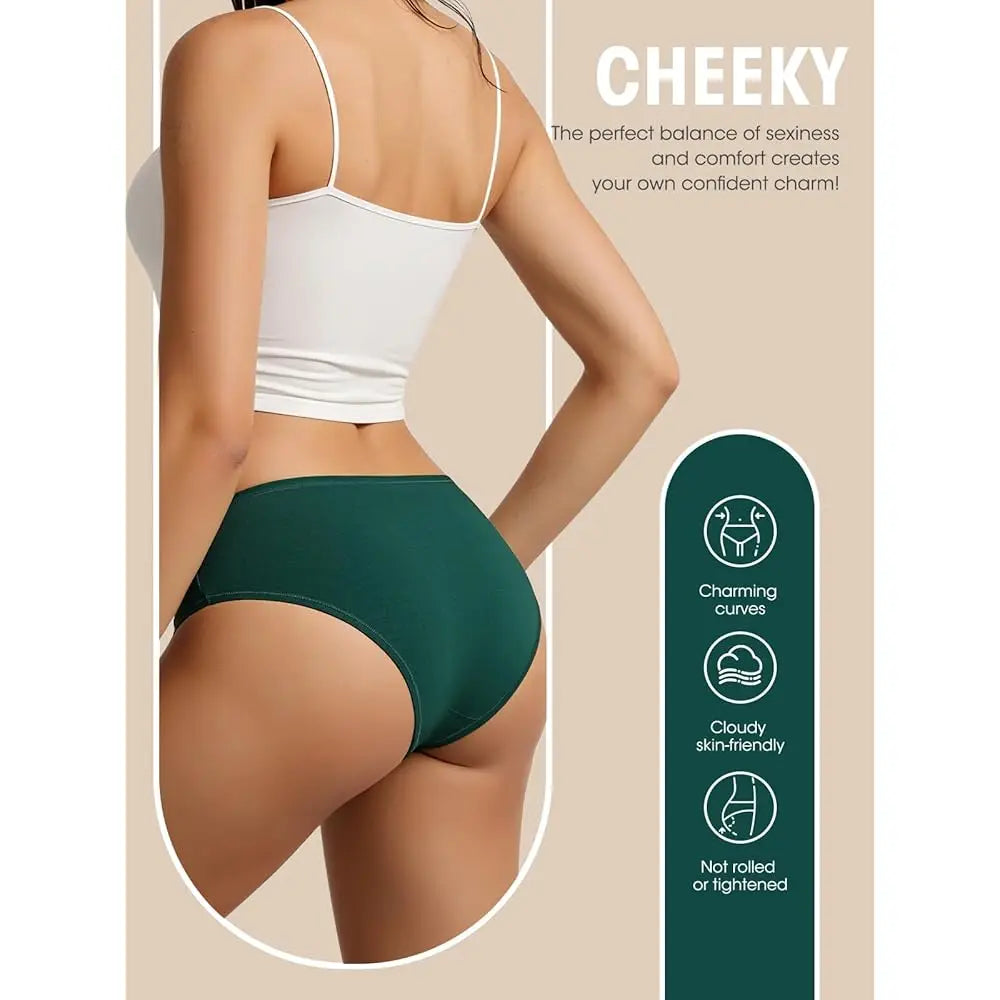 Womens Underwear Cotton Panties Soft Low Waist Hispter Breathable Stretch Ladies Bikini Underwear 6 Pack