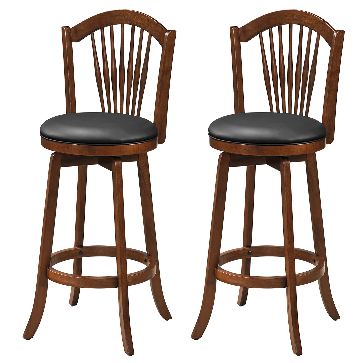 Swivel Bar Stools Set of 2, 31” Bar Height Barstools w/ Backrests & Wood Frame