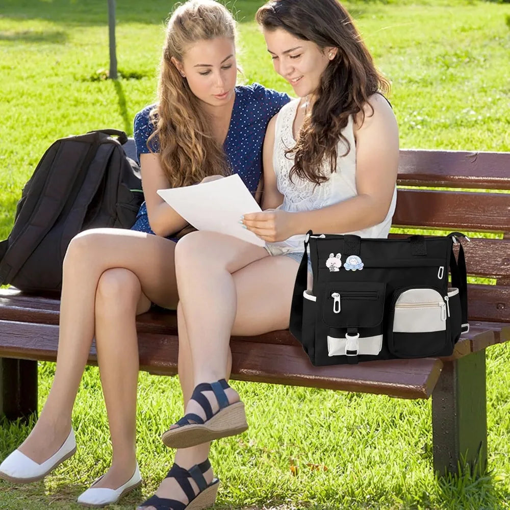 Nylon Messenger Bag Cute Shoulder Tote Bag with Multiple Pockets Large Capacity Messenger Bag for Teens Waterproof