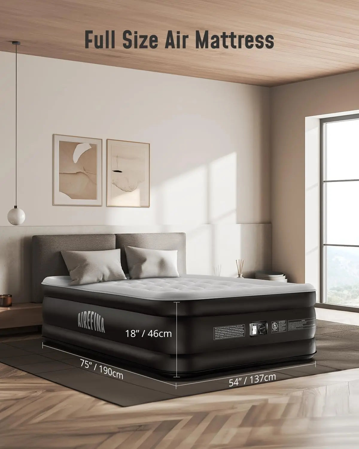 Full Air Mattress with Built-in Pump, 18" Quick Inflation Blow Up Bed for Guest Home Use, Portable Inflatable Mattress with