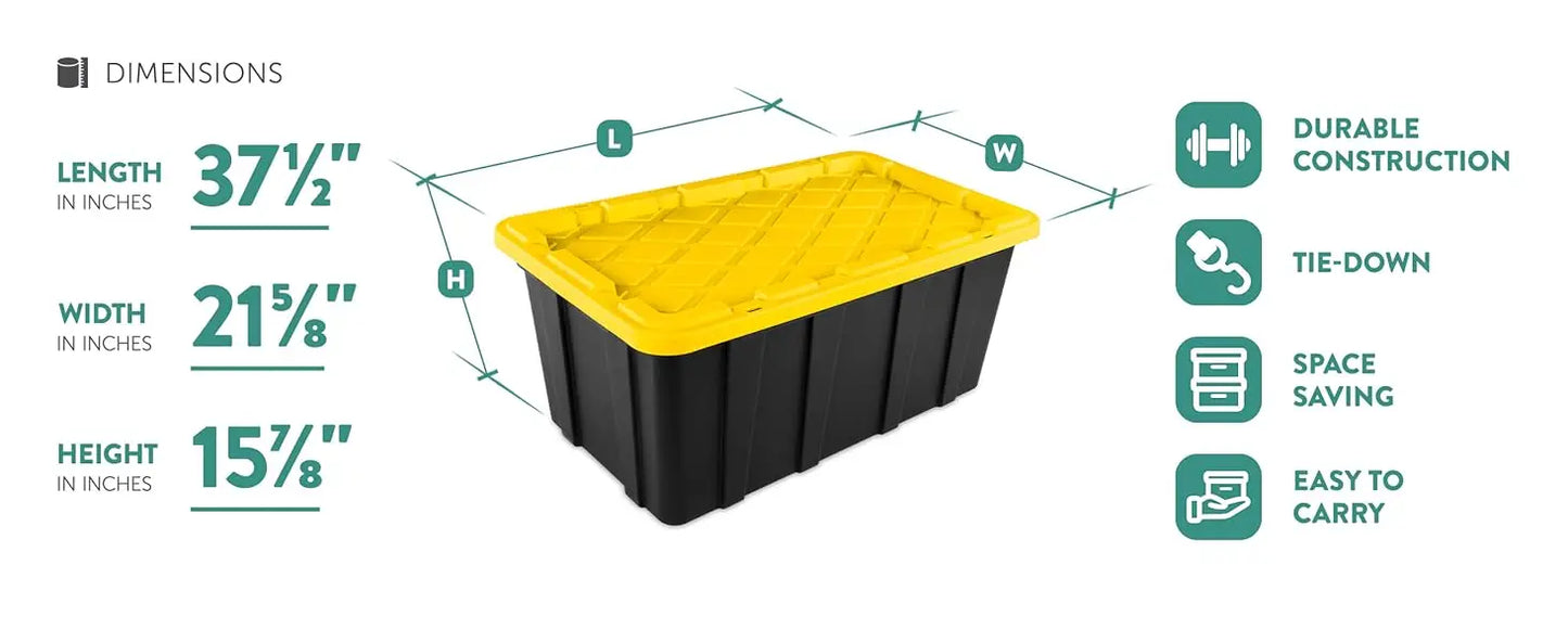 8-Pack Industrial Tote, Plastic Storage Container Bins with Lids, 38 Gallon - Heavy-Duty Organizing Containers for Closet, Bathr
