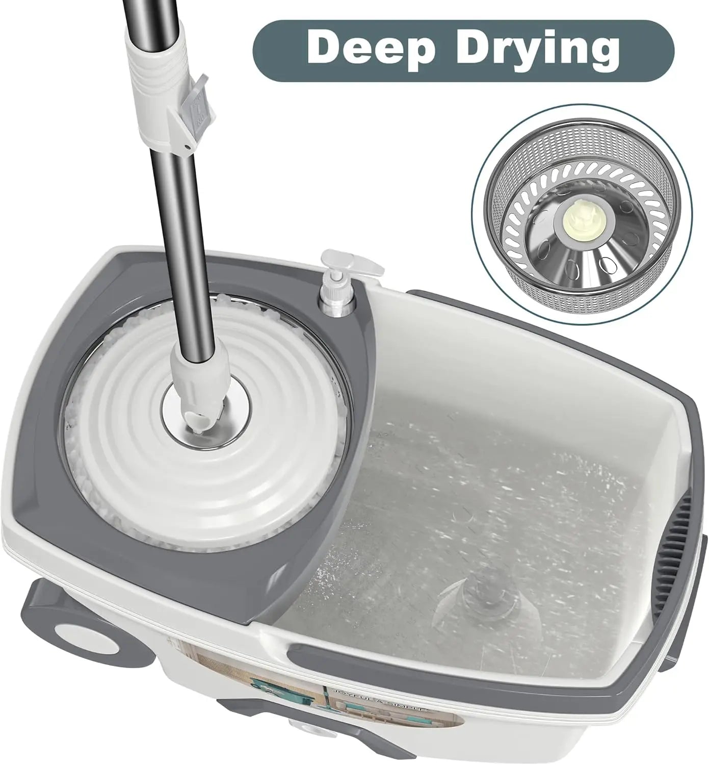 Spin Mop and Bucket Set with Wringer, 6 Refills, 61" Handle for Easy Floor Cleaning - White