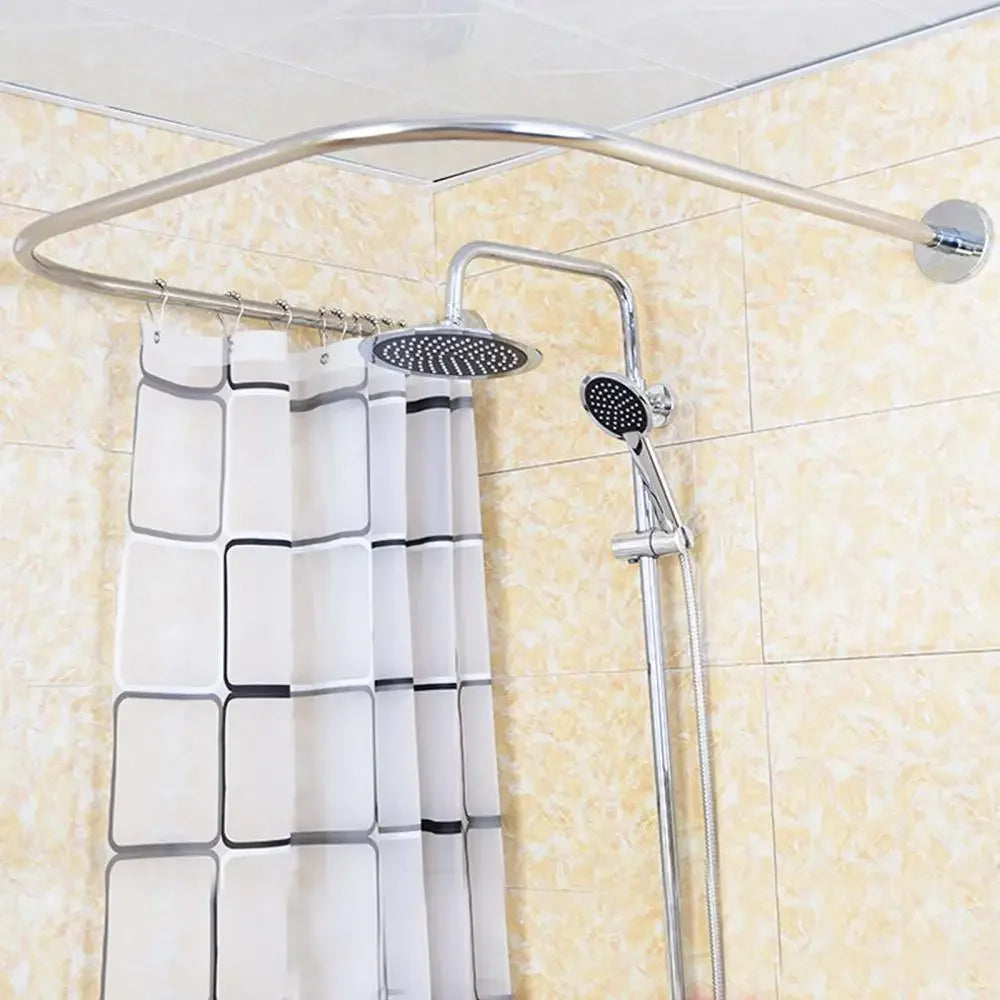 Shower Curtain Bar U Shape Without Drilling Curtain Bar Stainless Steel with Shower Curtain for Bathroom Toilet Window Balcony
