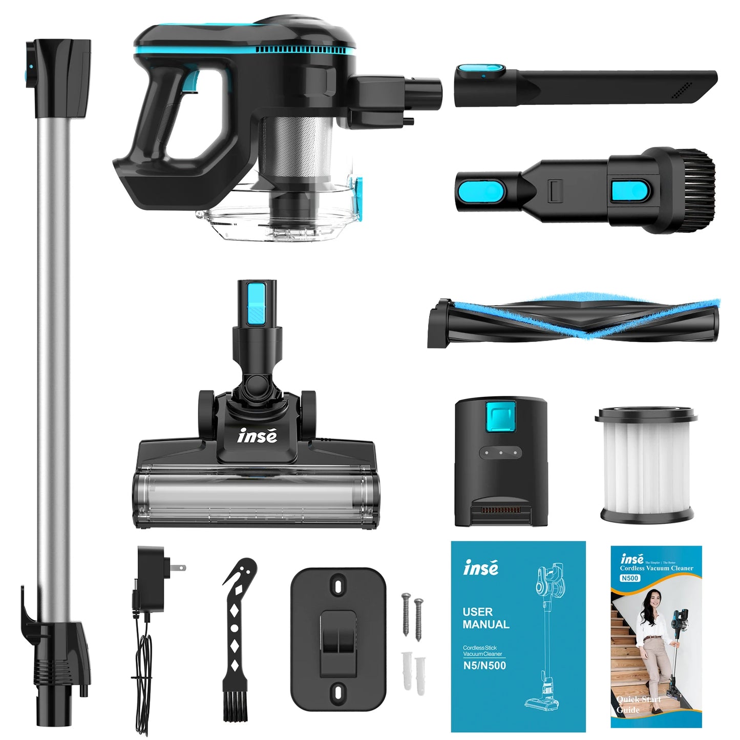 INSE N520 Cordless Vacuum Cleaner, 28Kpa 6-in-1 Rechargeable Stick Vacuum Lightweight for Carpet Hardfloor Pet Hair Home
