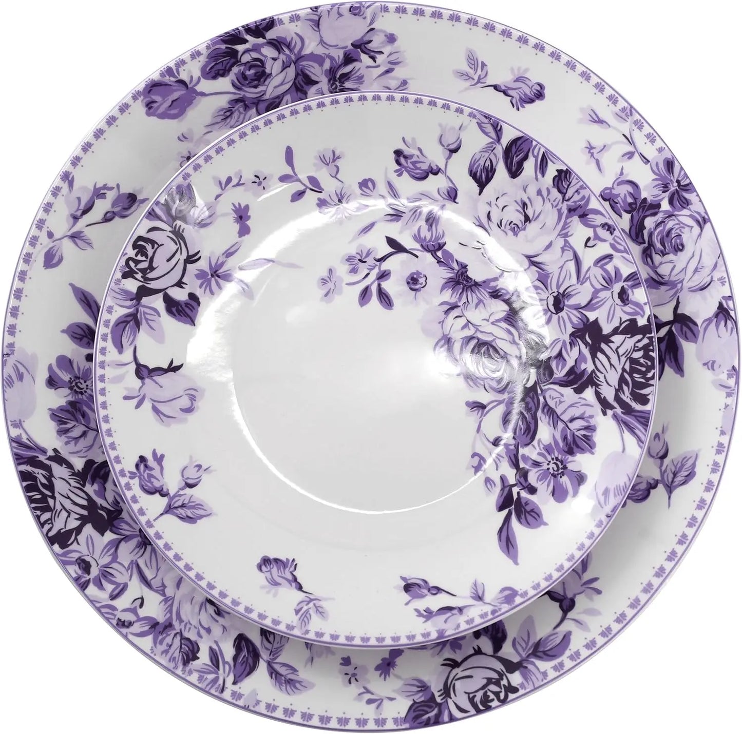 16-Piece Purple Stone Dinnerware Set for 4, Traditional Rose Design