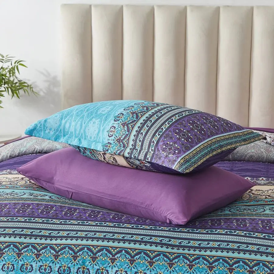 Boho Comforter Set Queen Size 8 Piece Bed in a Bag Bohemian Striped Bedding Quilt Set Aqua Paisley Floral Comforter and Sheet Se