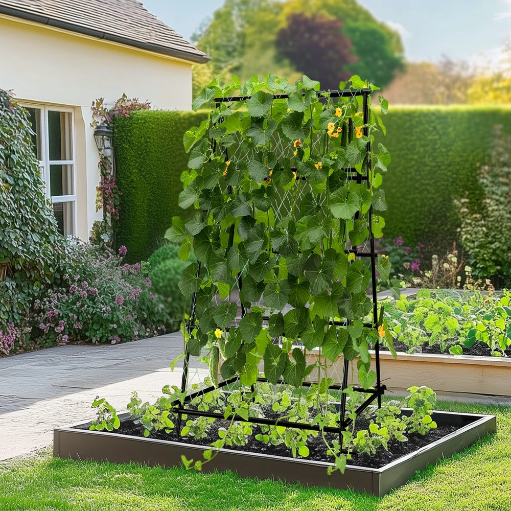 A-Shaped Metal Garden Trellis Climbing Plants Arch Outdoor Vine Plants Support with Netting
