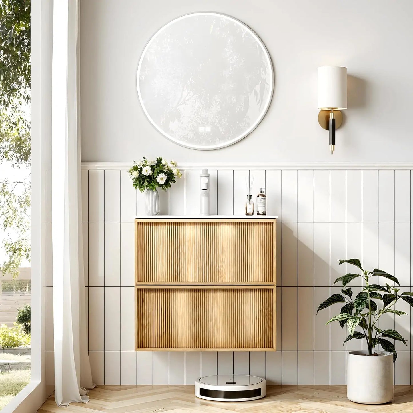 Bathroom Vanity with Sink, Wall Mounted Floating Cabinet for Bathroom, 2 Large Storage Drawers, Soft-Close System,, Customized