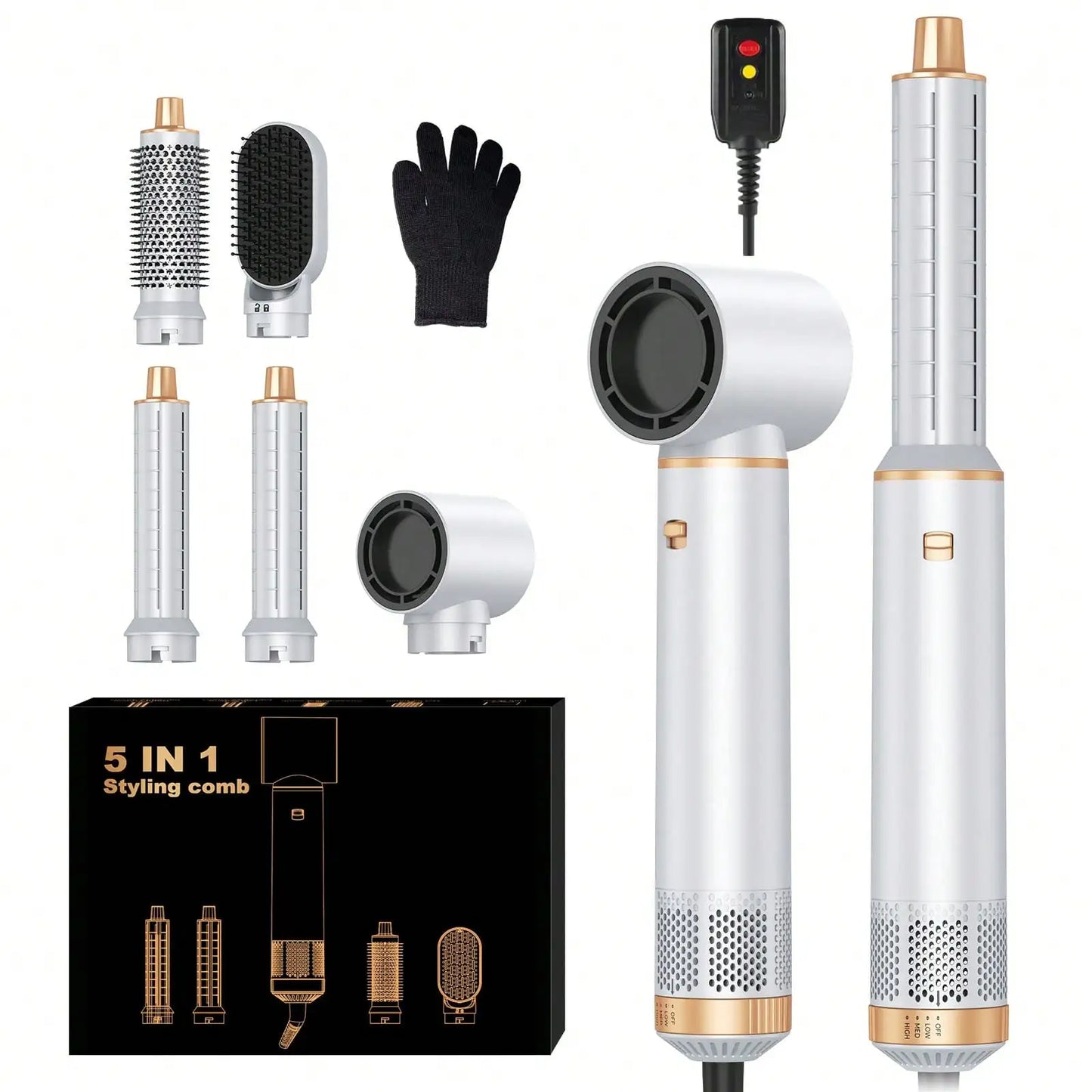 UKLISS 5-in-1 Green and Gold Air Styler: Perfect Valentine's Day Gift, 800W Power, for Curling Straightening, and Blow-drying