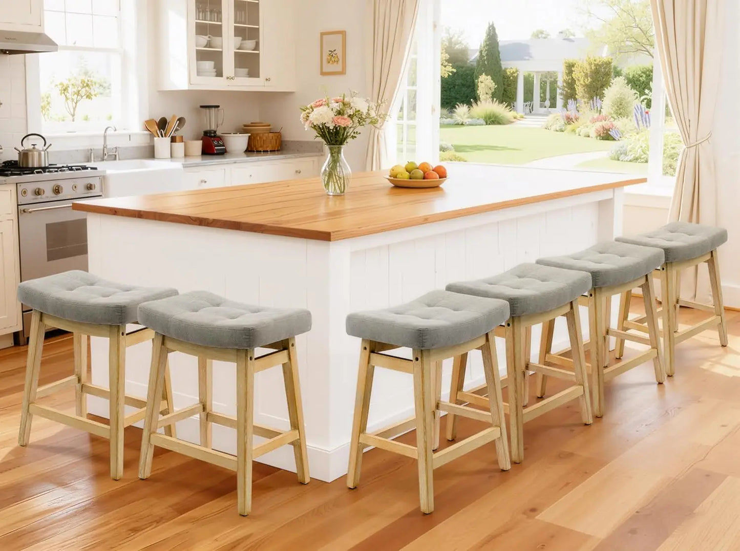 Counter Height Bar Stools Set of 6 for Kitchen Counter, Backless Farmhouse Island Short Barstools No Back with, Customized
