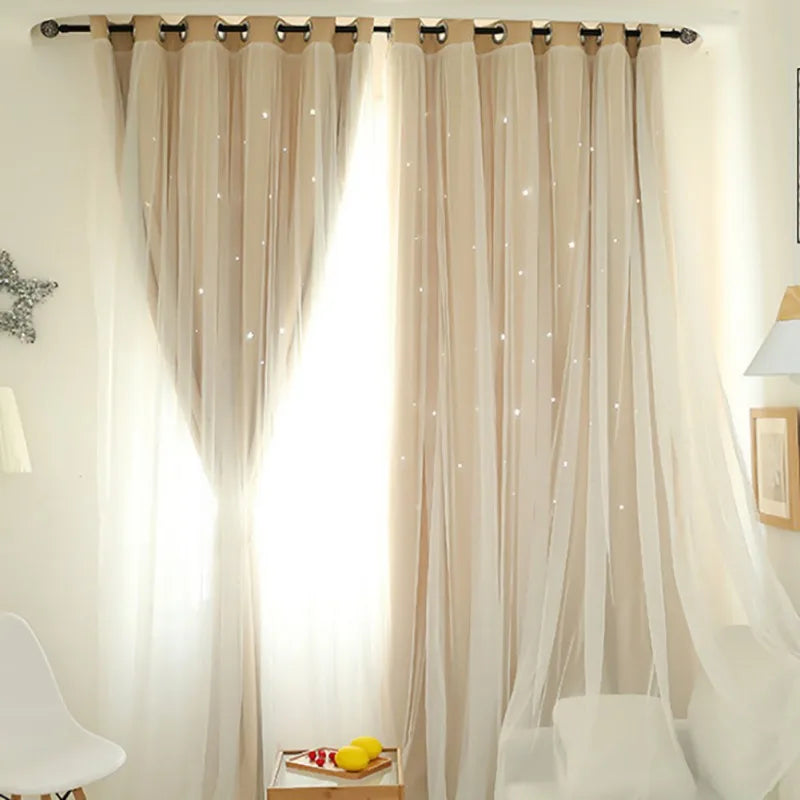 Curtains Blackout Curtains for Bedroom Window Decoration Double Layer Star Cut Out Aesthetic Living Room Decor Wall Home Curtain