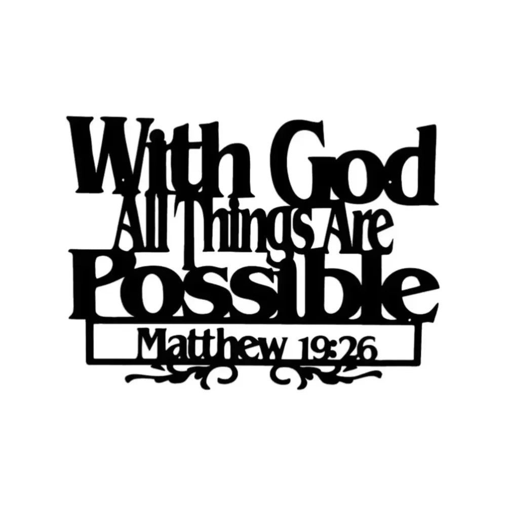 "Matthew 19:26" Inspirational Metal Wall Art – Uplifting Blessings for Home Decor