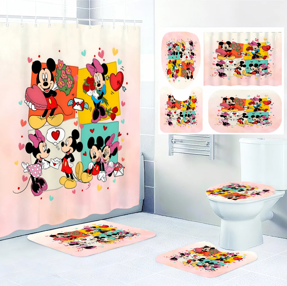 Disney Mickey Mouse Bathroom Four-piece Set - Avant-garde Waterproof Shower Curtain, creating a complete bathroom kit