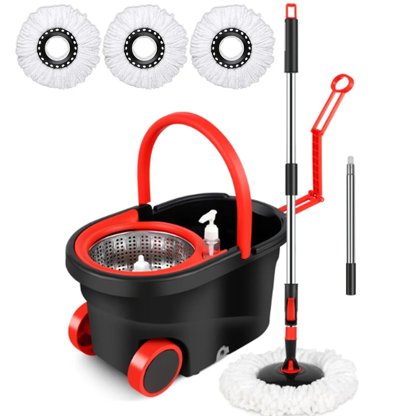 Spin Mop And Bucket with Wringer Set On Wheels, 360 Spinning Mop with Stainless Steel Handle for All Hard Surfaces
