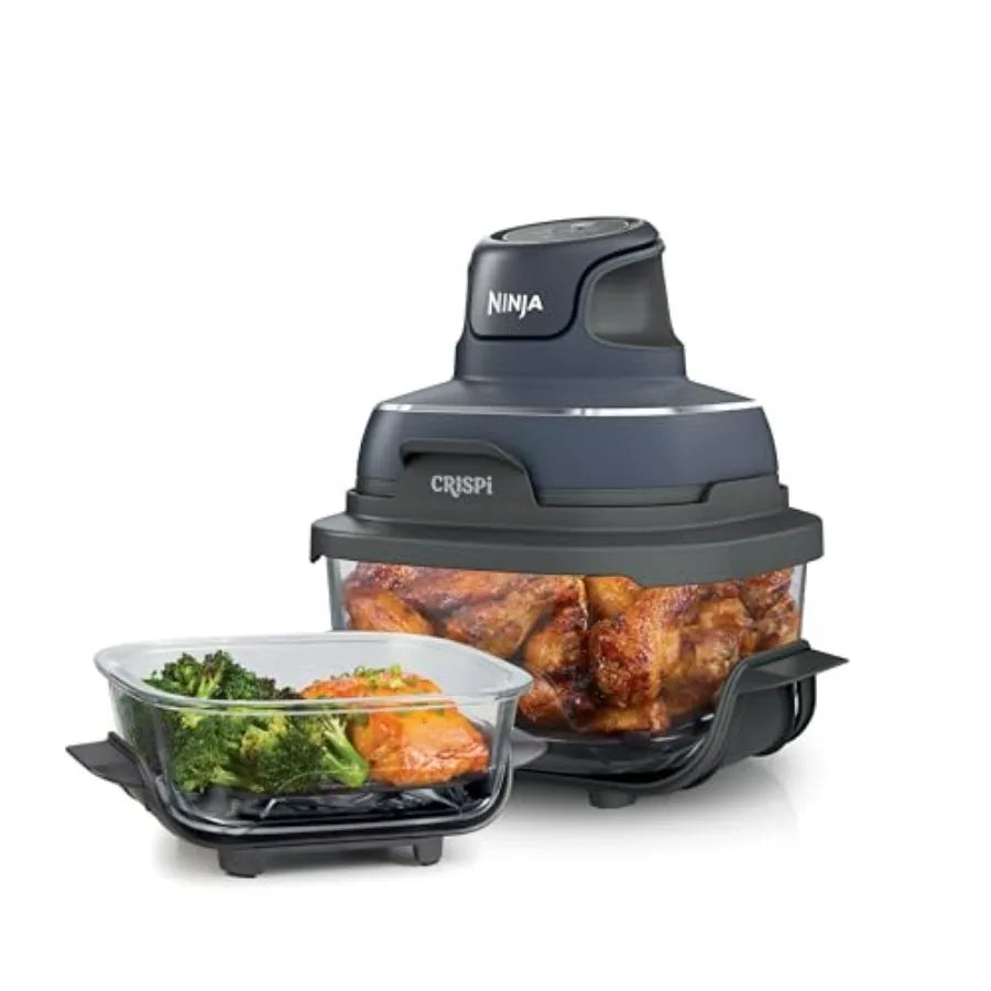 Crispi 4-in-1 Glass Air Fryer for Home Use 450F High Heat Non-Toxic Glass Containers 4QT 6-Cup with Lids Microwave Freezer Dish