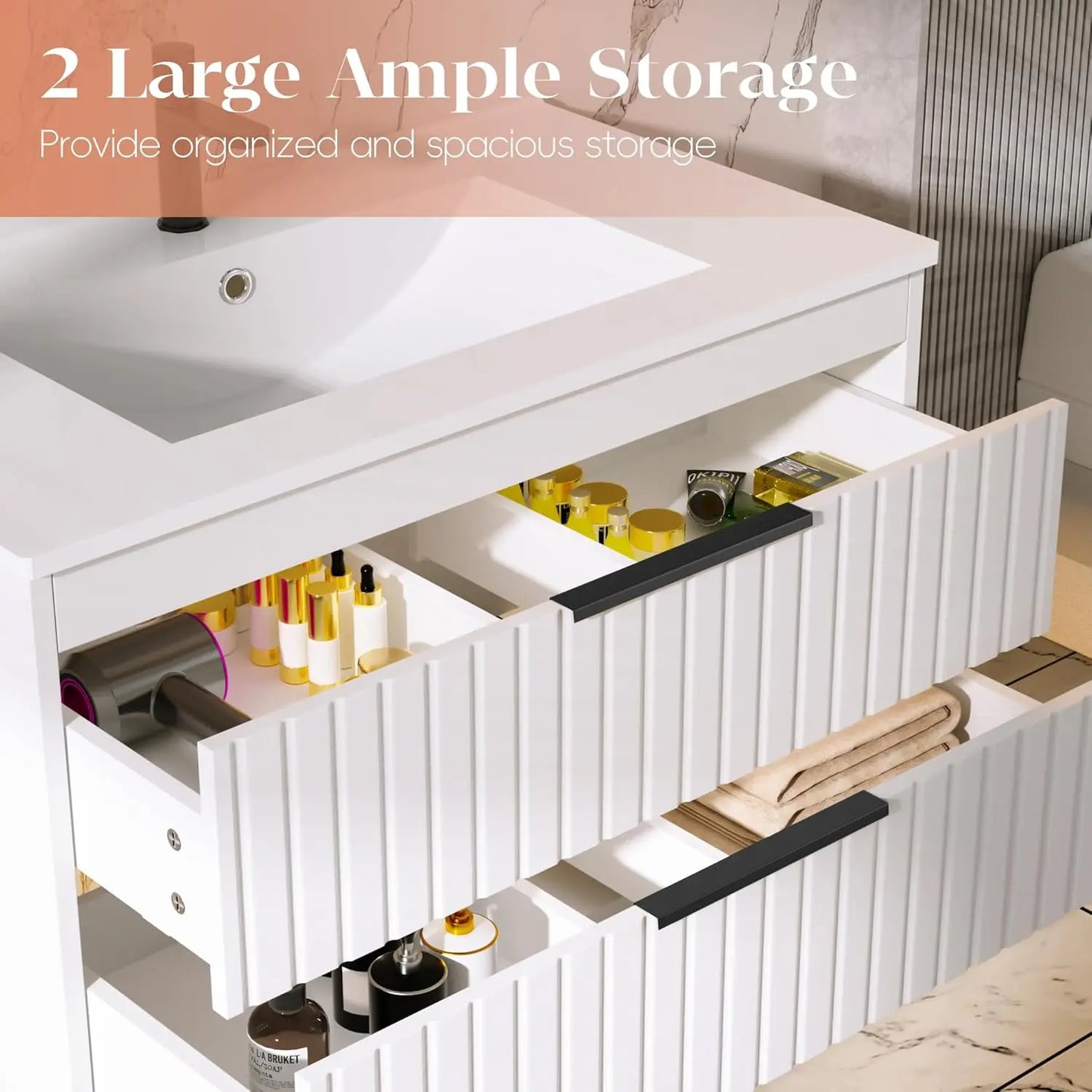30" Bathroom Vanity with Sink, Floating Vanity Bathroom Sink Cabinet Wall Mount, Soft-Close Function 2 Large, Customized