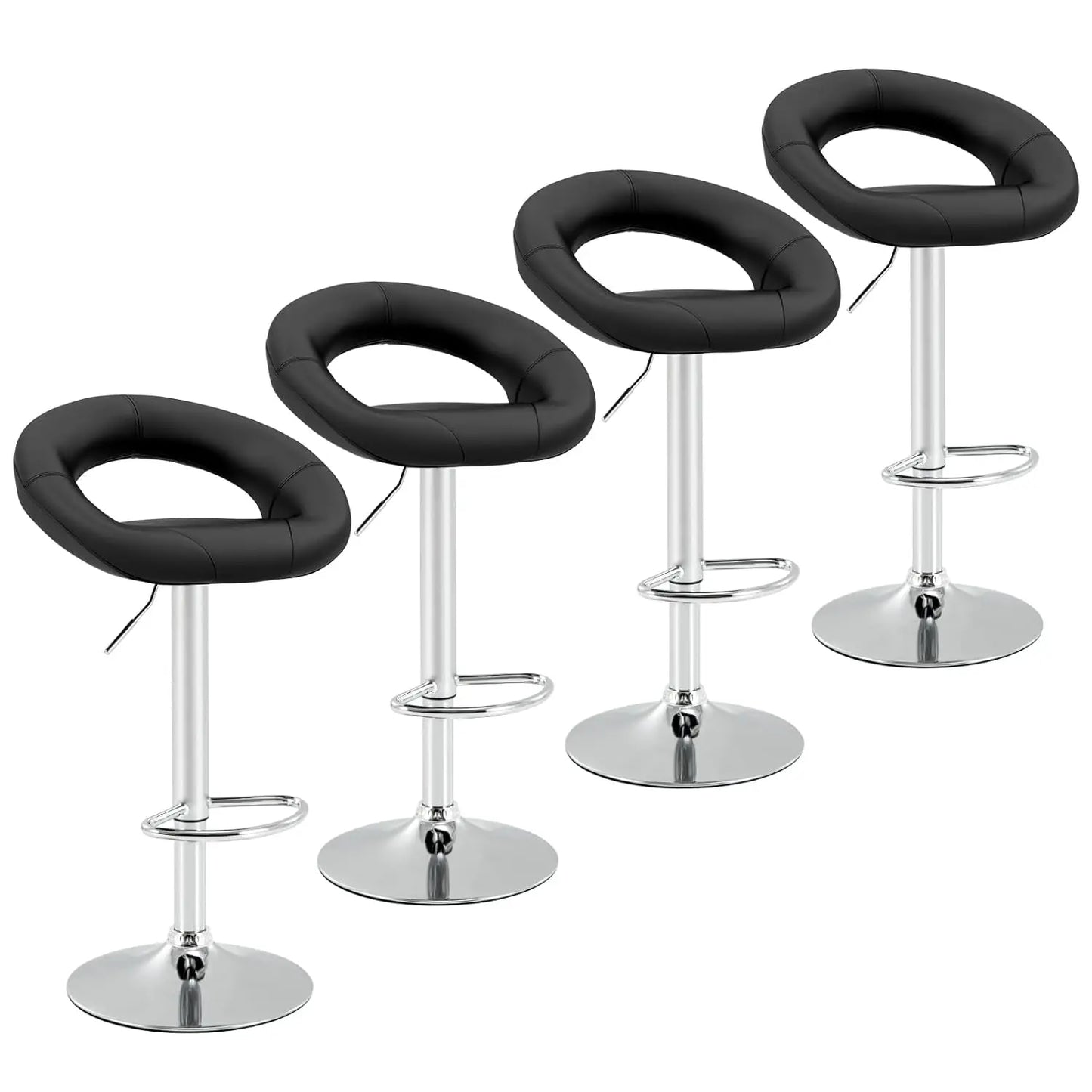 Adjustable Swivel Bar Stools Set 4 Hollow Back PU Leather Counter Chairs Footrest Metal Base Kitchen Bar White Customized