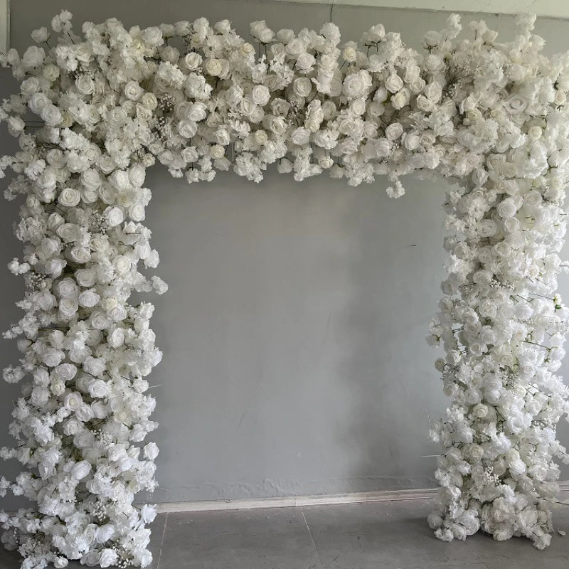 White Artificial Rose Sakura Square Flower Arch Wedding Ceremony Engagement Photo Booth Birthday Party Backdrop Decor Supplies