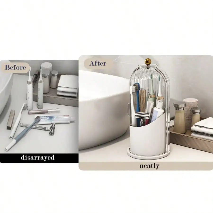 Dustproof Toothbrush Holders with Cover, Rotating Electric Toothbrush and Toothpaste Holder for Bathroom Countertop