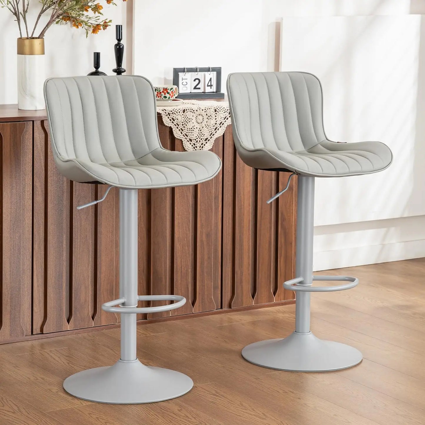 Bar Stools Set of 2, Counter Height Barstools for Kitchen Island, Modern Adjustable Swivel Gray Bar Chairs, Customized