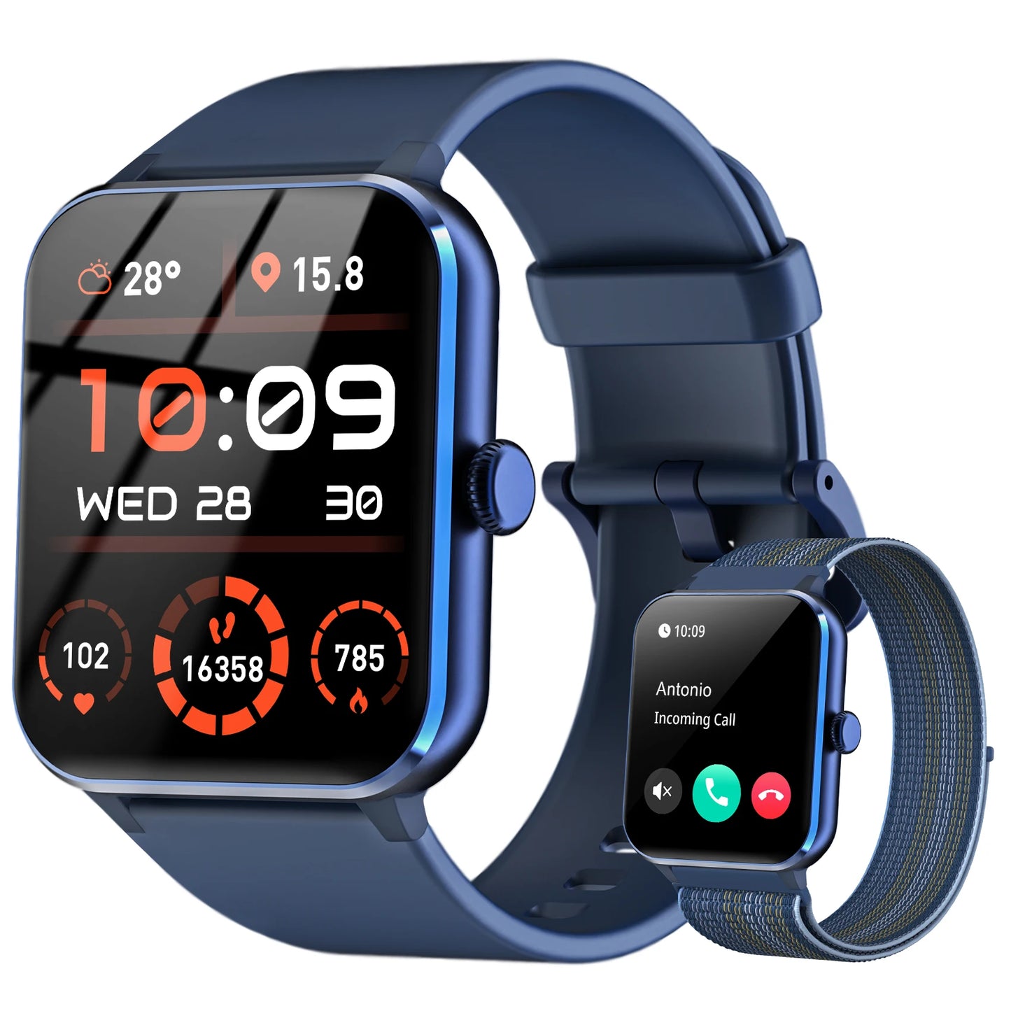 IOWODO R50 Waterproof Smart Watch 1.85'' HD Screen BT Calls SpO2 Heart Rate Monitor Men Women Smartwatch with 100 Workout Modes