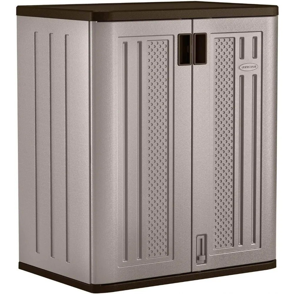Suncast 2 Pack 9 Cu. Ft. Base Storage Cabinet, Resin Garage Organizer, Platinum Metallic/Slate