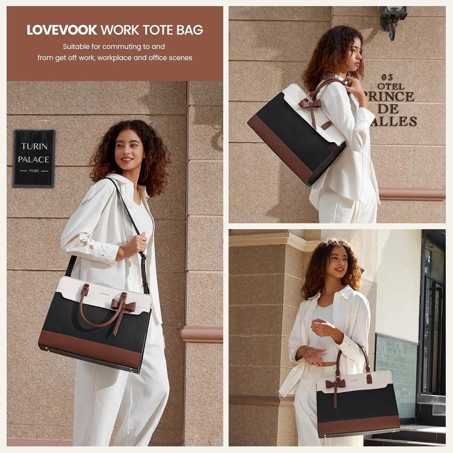 Waterproof Leather Laptop Tote Bag for Women, Large Business Work Bag with Adjustable Strap, Office Travel Purse Briefcase