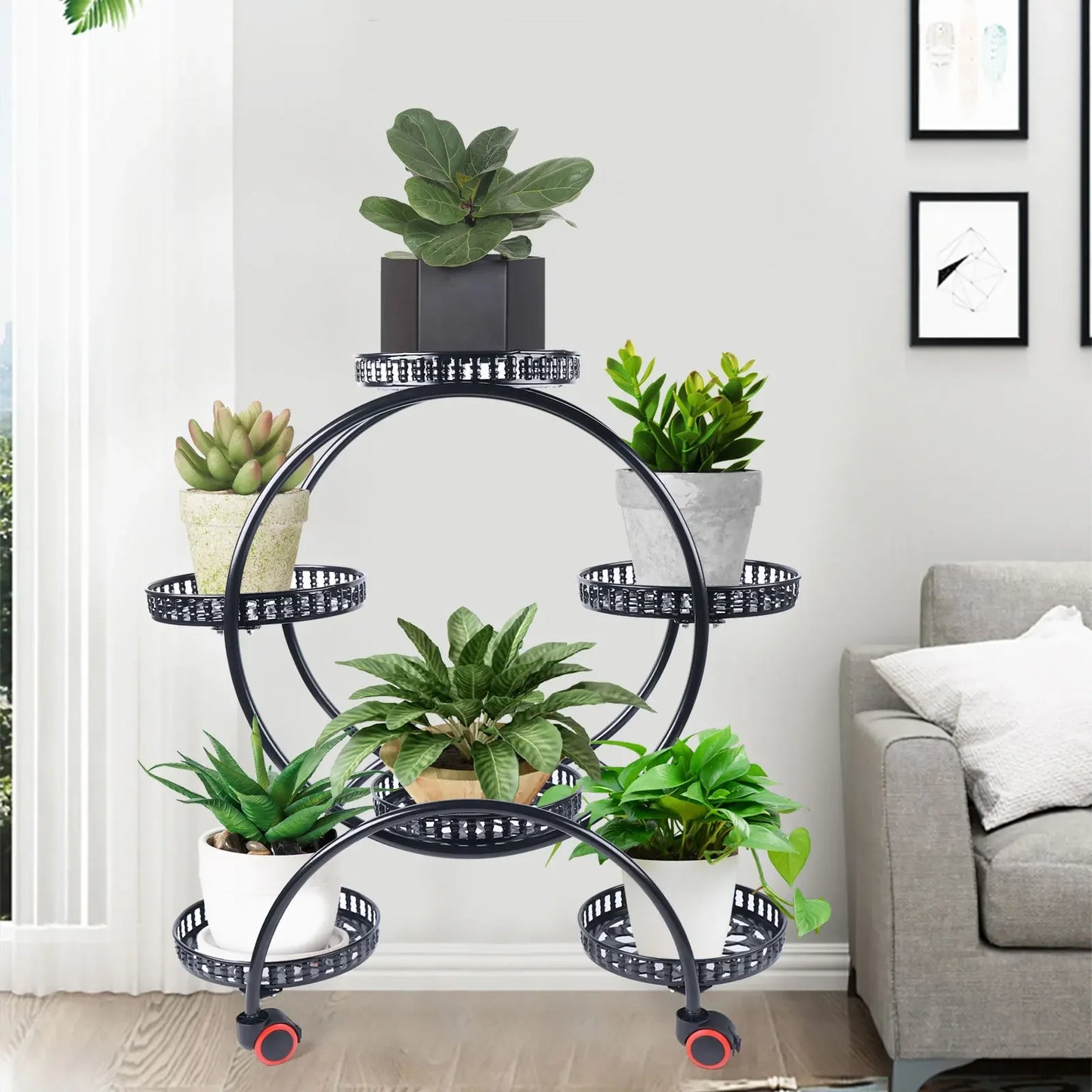 Metal Plant Stands 6 Pots Plants Flower Stand for Patio Garden Living Room Corner Balcony Bedroom Black / White