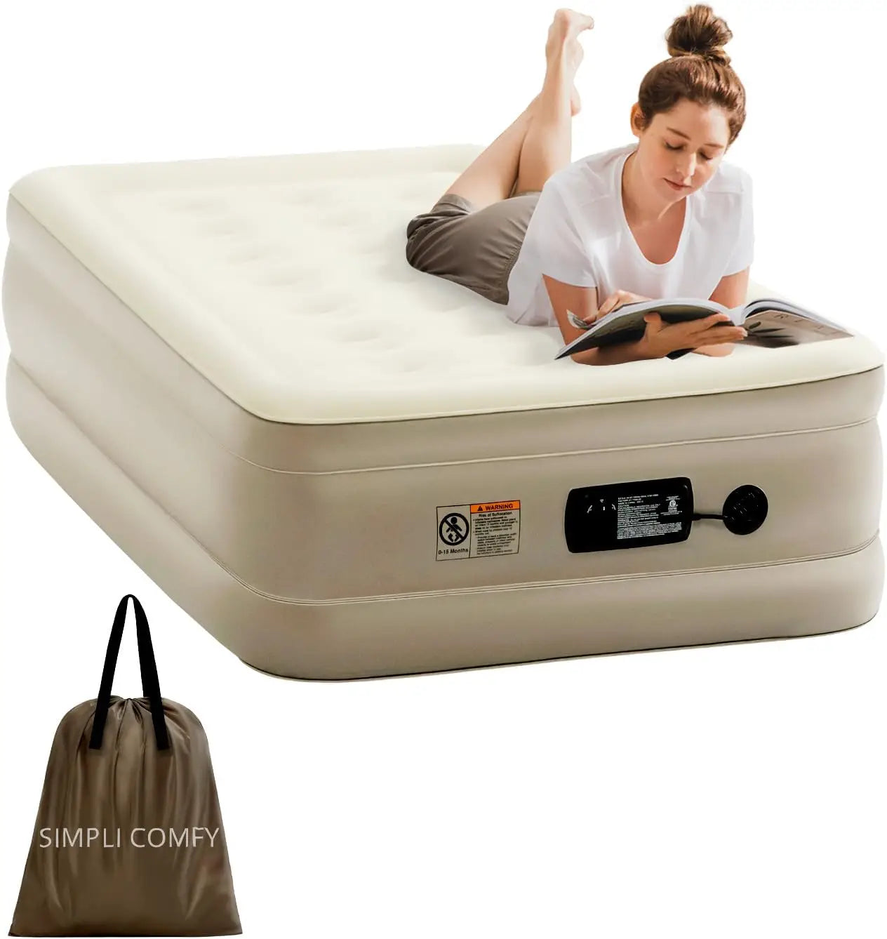 18' Raised Twin Inflatable Air Mattrwith Built-in AC Pump, Fast Self-Inflating Blow Up Air Bed with
