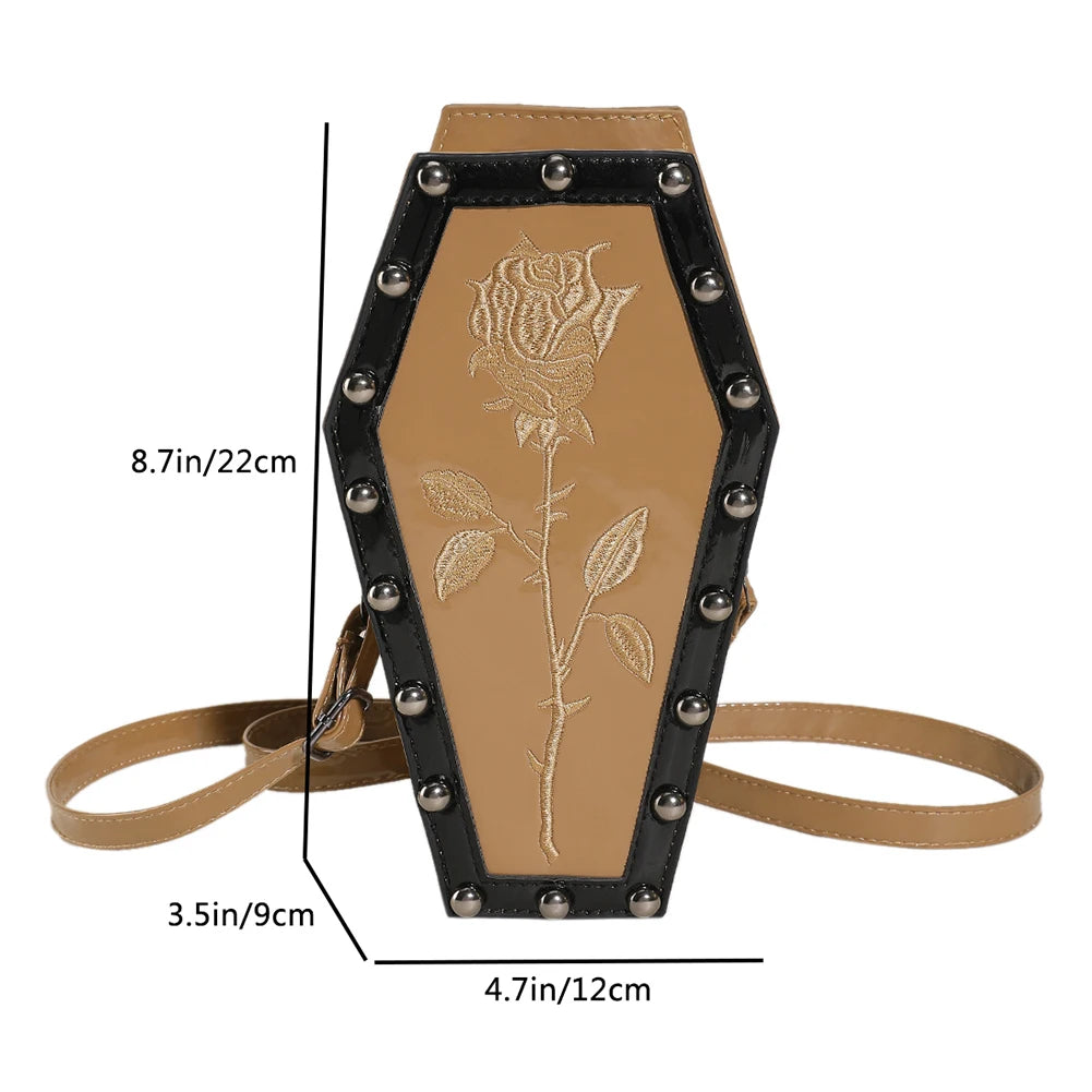 Women Coffin Satchel Purse Strap Adjustable Gothic Coin Purse PU Leather Spider Coffin Bag Y2K Cellphone Bag Halloween Candy Bag