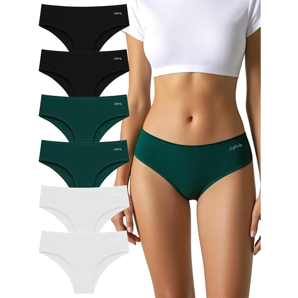 Womens Underwear Cotton Panties Soft Low Waist Hispter Breathable Stretch Ladies Bikini Underwear 6 Pack