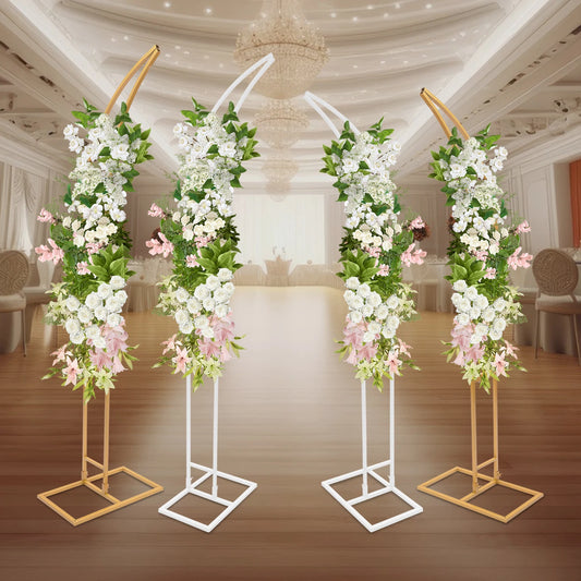 2.1m 2PCS White/Gold Wedding Arched Bracket Curved Backdrop Stand for Ceremony Party Wedding
