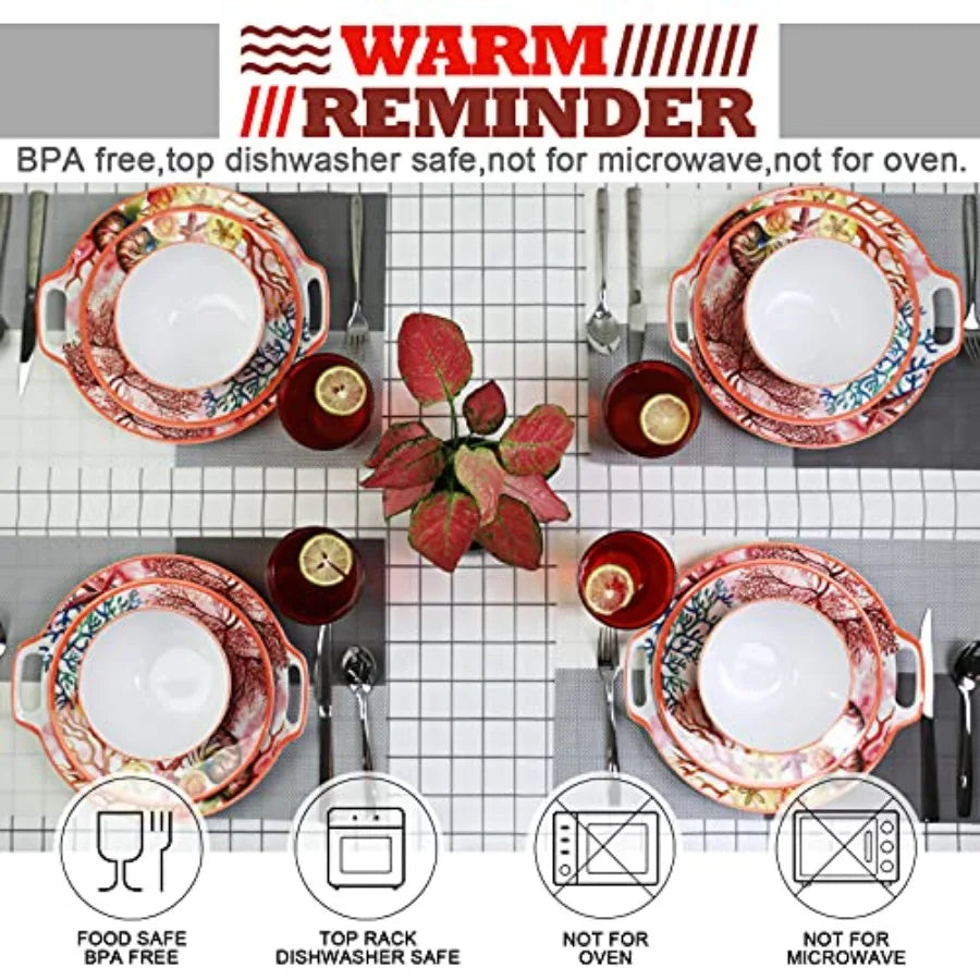 Melamine Dinnerware Set for 4-16 Pcs:Camping Dishes Set with Dinner PlatesSalad Plates Cups and Bowls.Lightweight and Unbreakab