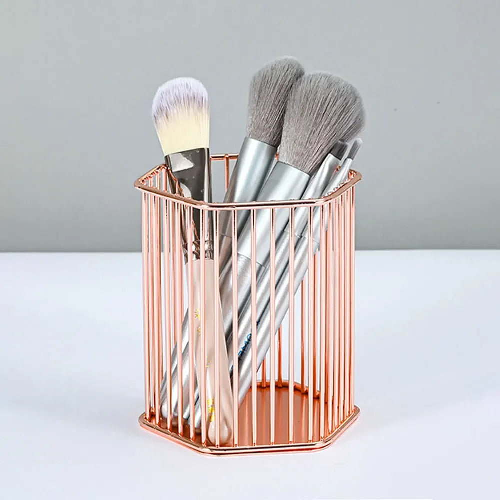1 metal iron makeup brush storage bucket/office stationery storage basket/stainless steel multi-function storage box