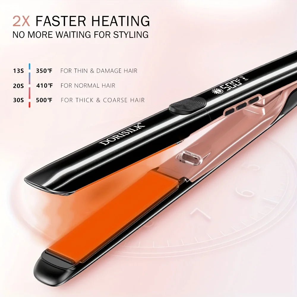 Plasma Hair Straightener 1 Inch Flat Iron Straightener And Curler 2 In 1 Ceramic Ionic Dual Voltage Straightener With Anti-Iron