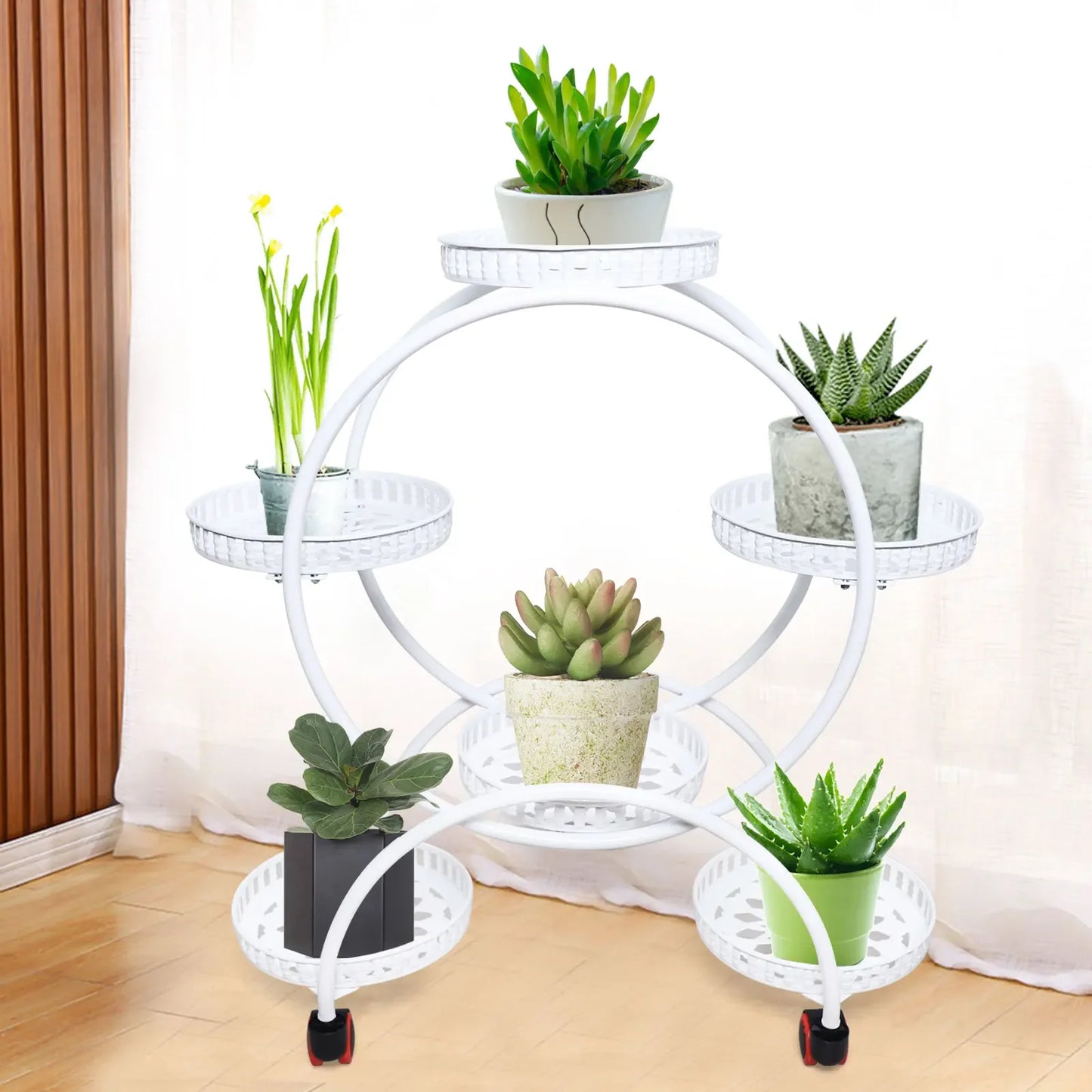 Metal Plant Stands 6 Pots Plants Flower Stand for Patio Garden Living Room Corner Balcony Bedroom Black / White