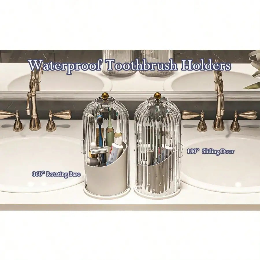 Dustproof Toothbrush Holders with Cover, Rotating Electric Toothbrush and Toothpaste Holder for Bathroom Countertop