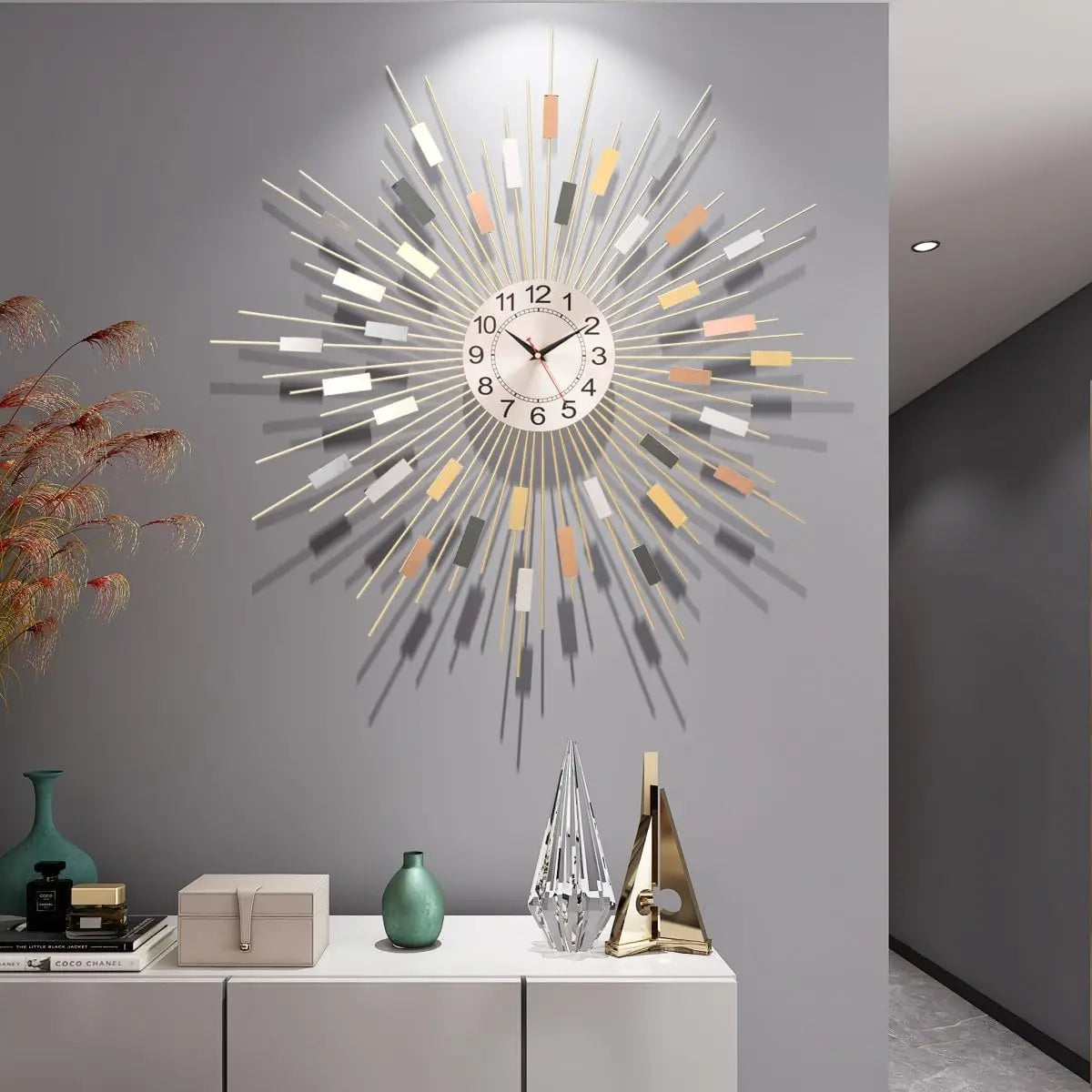 24" Silent Round Wall Clock, Modern Metal Decorative Clock for Living Room Bedroom Office