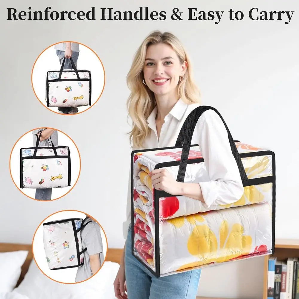 Clear Storage Bags, 4 Pack Under Bed Storage and Closet Organizers Containers, Heavy-Duty Moving Bags with Zippers, 40L