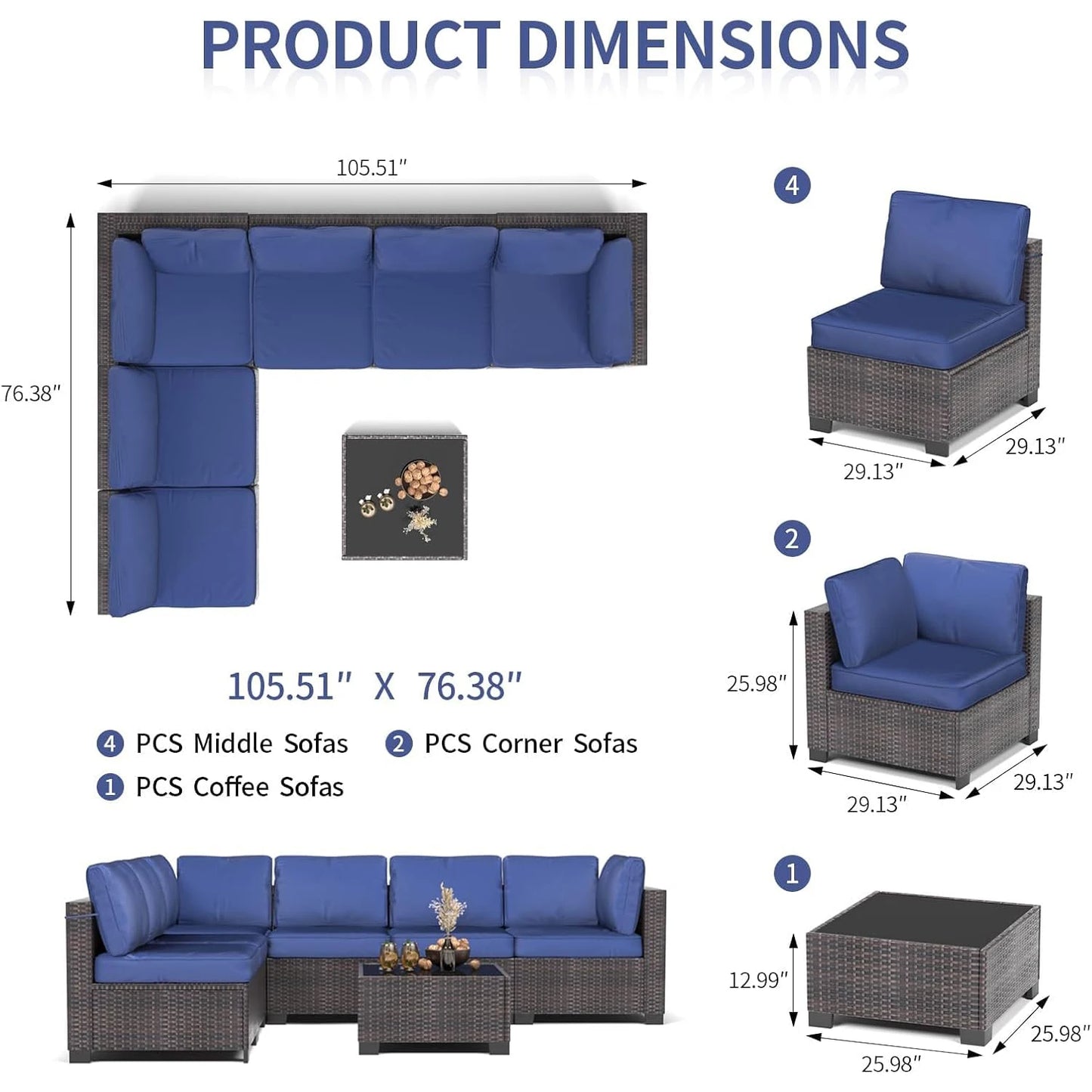 7-Piece Modular Outdoor Furniture Set, PE Rattan Wicker Sectional Modular Conversation Sofa Set, Perfect For Garden Balcony