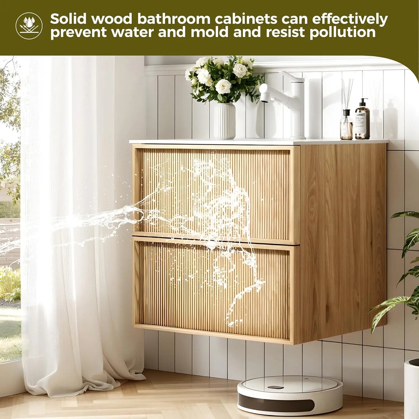 Bathroom Vanity with Sink, Wall Mounted Floating Cabinet for Bathroom, 2 Large Storage Drawers, Soft-Close System,, Customized