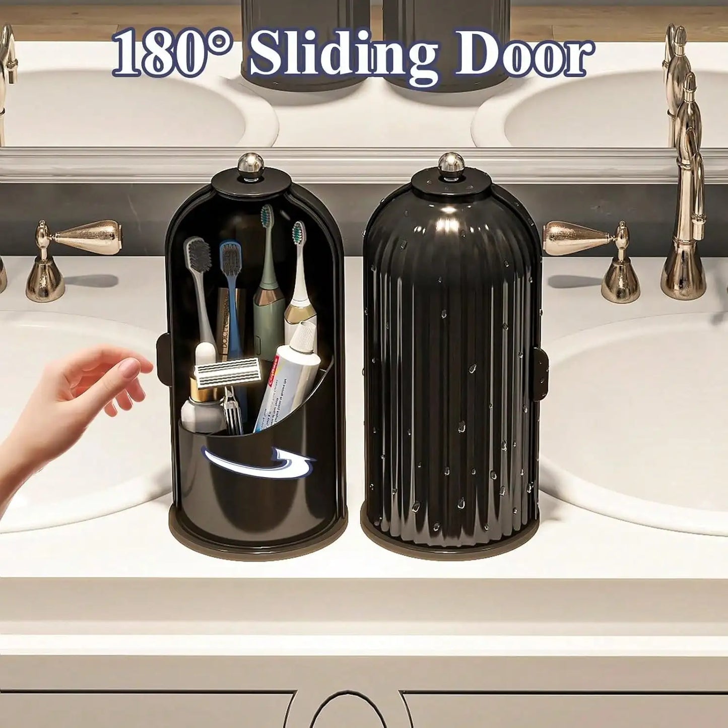 Dustproof Toothbrush Holders with Cover, Rotating Electric Toothbrush and Toothpaste Holder for Bathroom Countertop