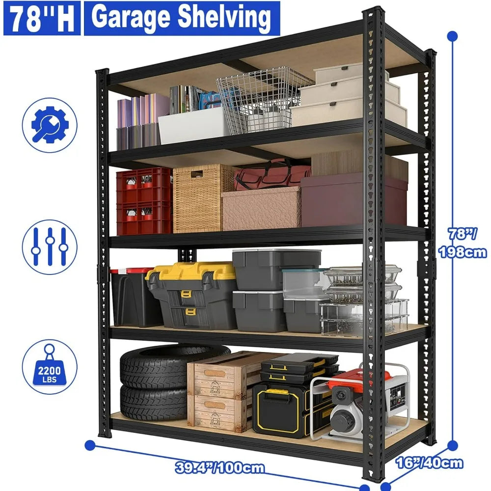 78'' H Heavy Duty Garage Storage Shelves 2200 LBS Metal Shelving Units Adjustable Storage Rack for Basement Warehouse Pantry Clo