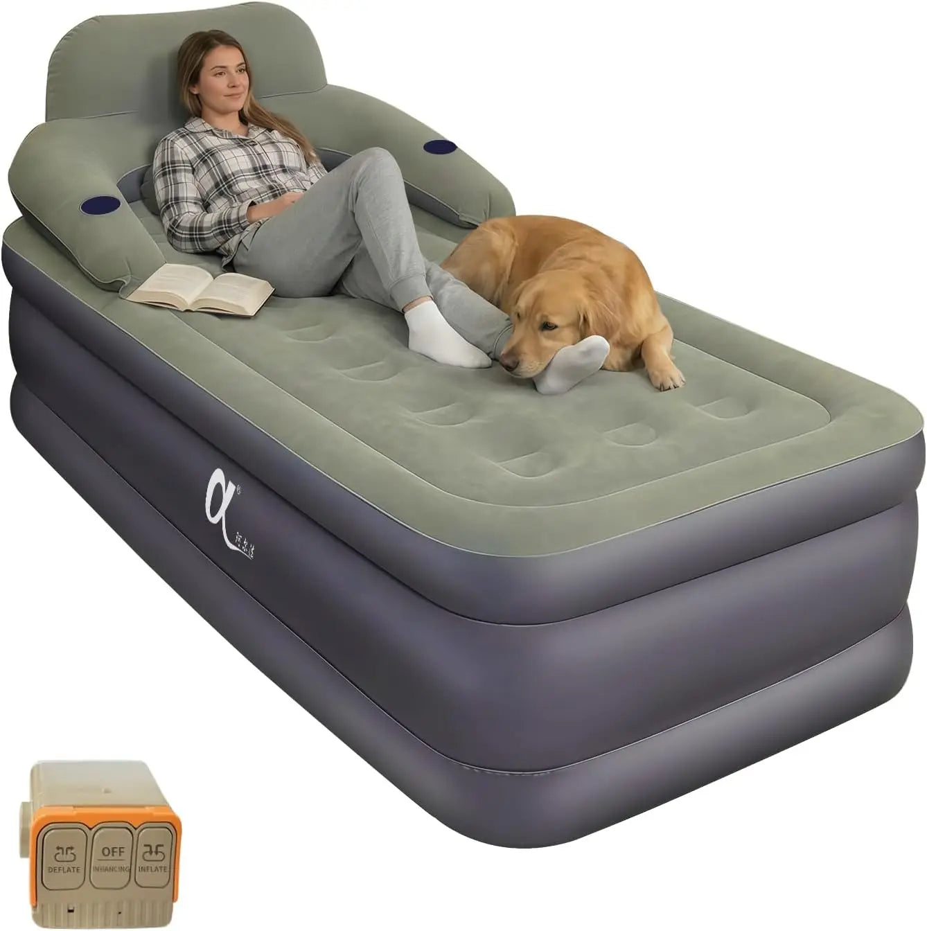 Twin Air Mattress with Built-in Pump, 20" Raised Inflatable Bed with Headboard & Cup Holders, Fast Inflation Blow Up Mattress