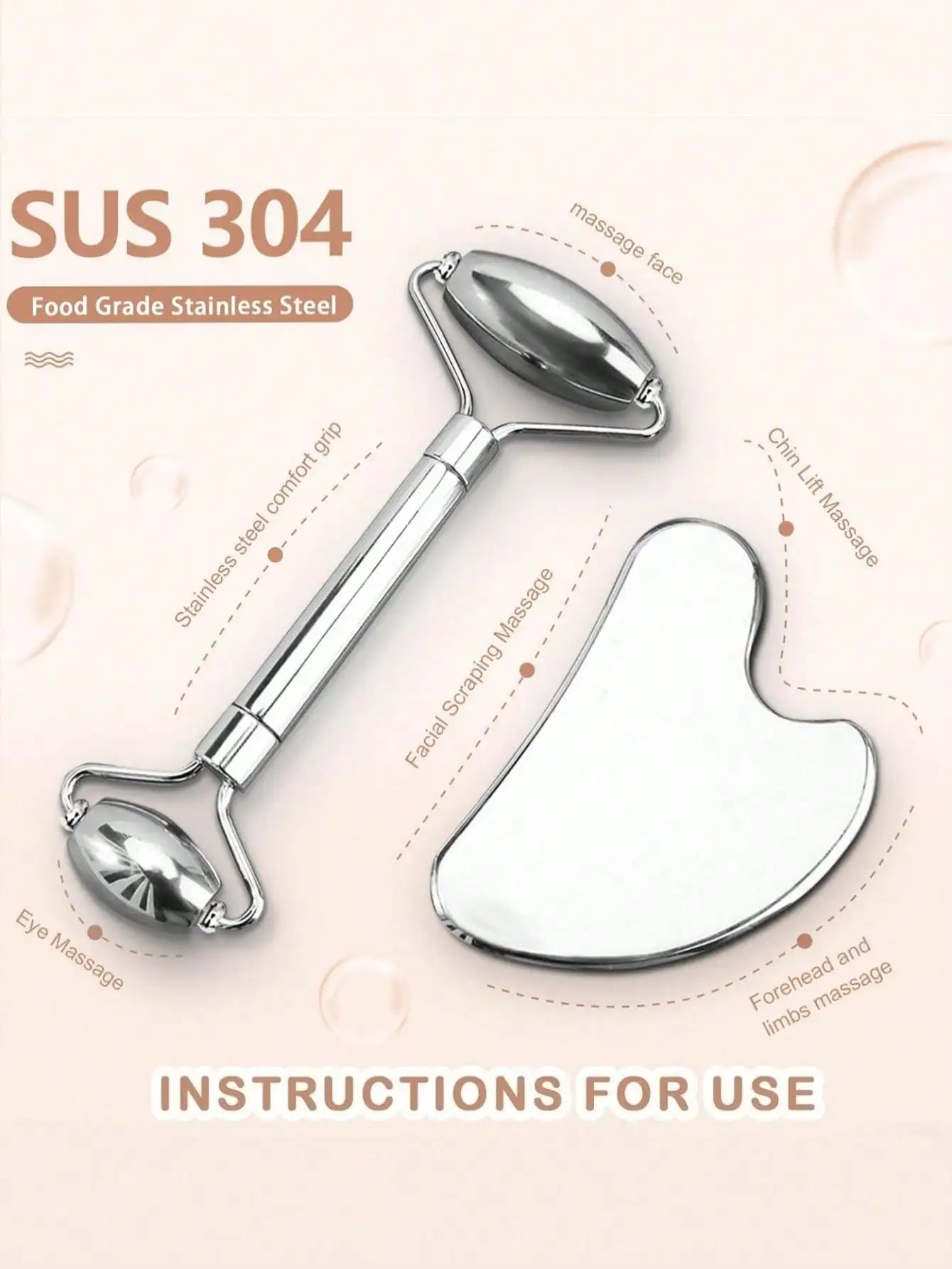 LMMAKE Face Roller And Gua Sha, Stainless Steel Facial Roller And Guasha Tool For Face, Skin Care Roller For Wrinkles And Lifting, Improve Puffiness, Metal Face Massager For Eyes, Neck Tighten