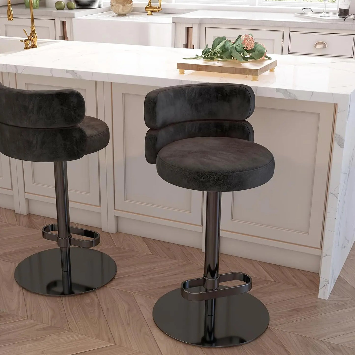 Modern  Single Velvet Upholstered Counter Stool with Gold Metal Leg and Foot Rest Premium Flannel Comfortable, Customized