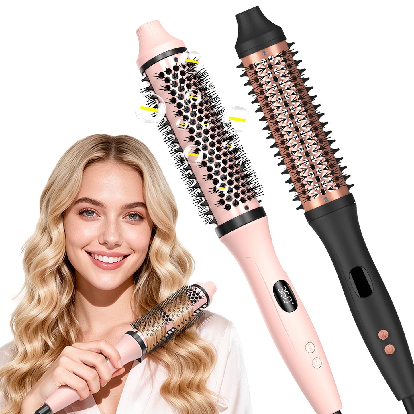 Hair Curler Ceramic Straightener Curling Hair Styling Brush Anti-Scald Thermal Brush Curl Wand Volumizing Brush Styler 100-220V