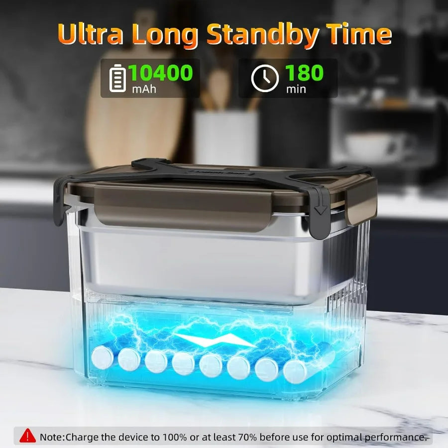 Cordless Electric Lunch Box, 1.2L Self Heating Lunch Box Battery Powered with Automatic Heating, BPA Free, Meal Prep Friendly (B