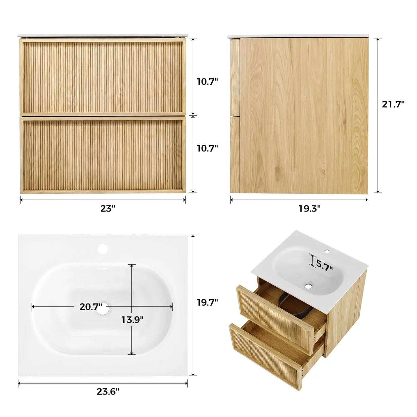 Bathroom Vanity with Sink, Wall Mounted Floating Cabinet for Bathroom, 2 Large Storage Drawers, Soft-Close System,, Customized